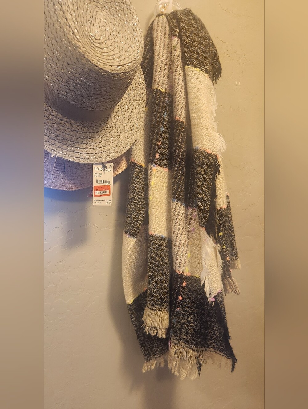 New Natasha Plaid Fringe Scarf NWT